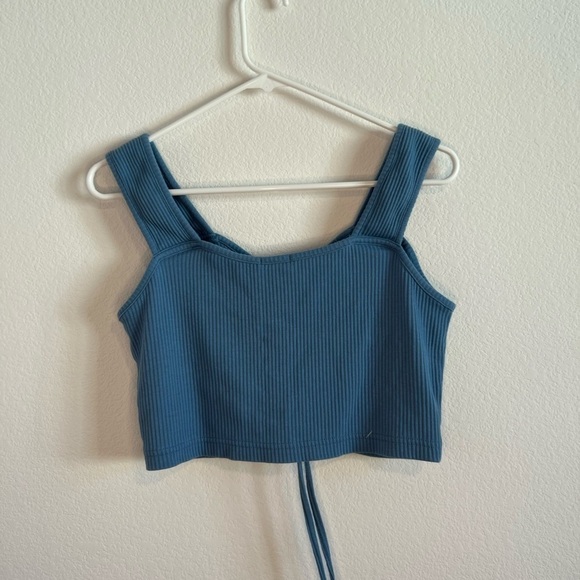 Colza women’s blue ribbed crop top size small - Picture 3 of 6